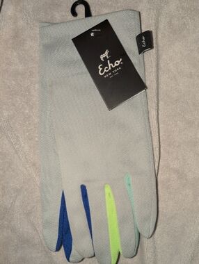 Echo Women's Light Gray Gloves with Blue and Green Finger Accents